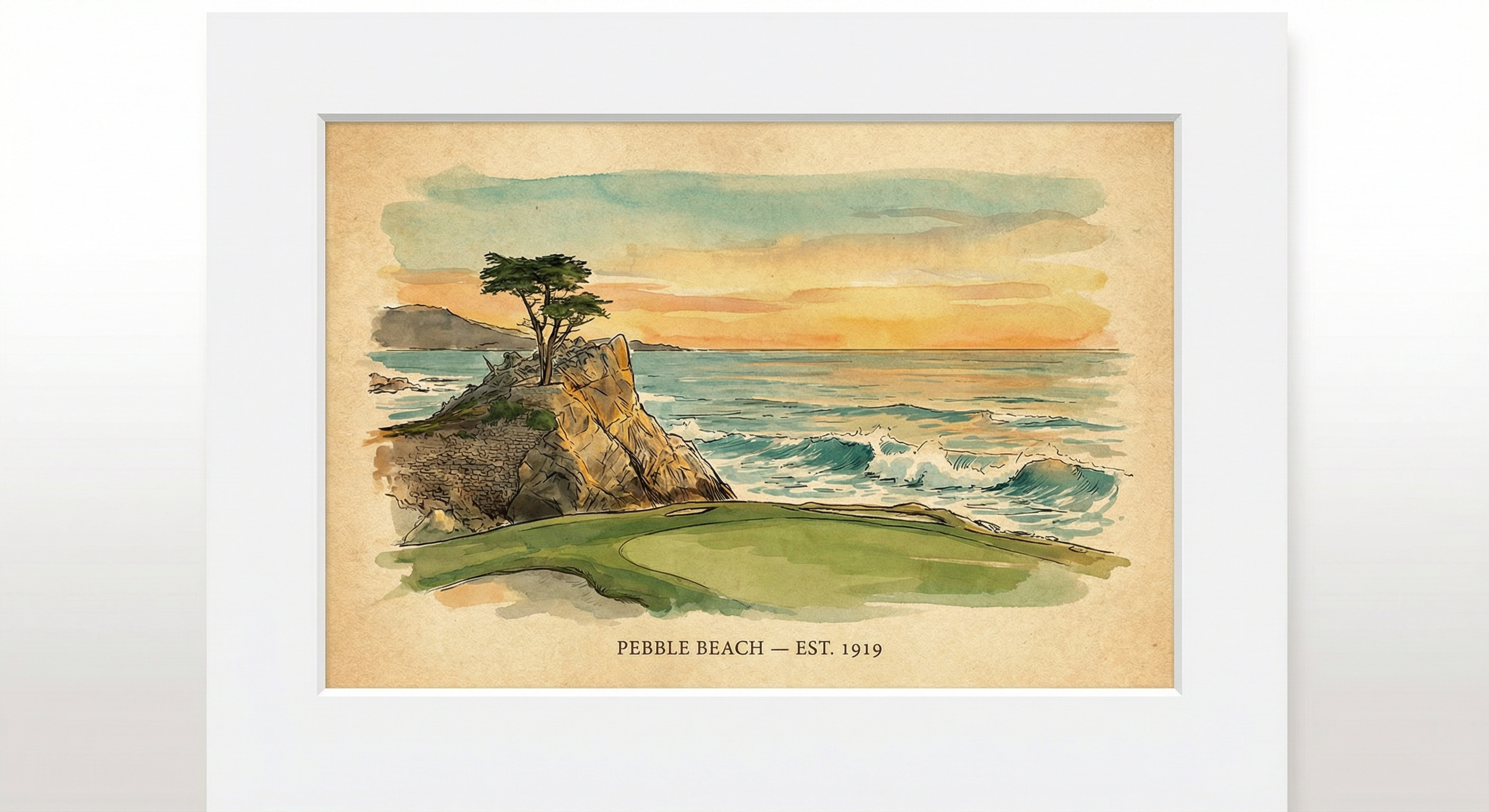 Sample Golf Letters art print — Pebble Beach Golf Links, vintage illustration style
