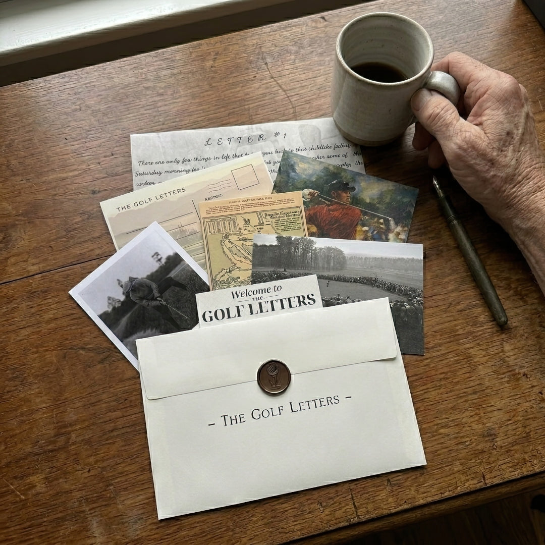 Hand-poured coffee beside a Golf Letter